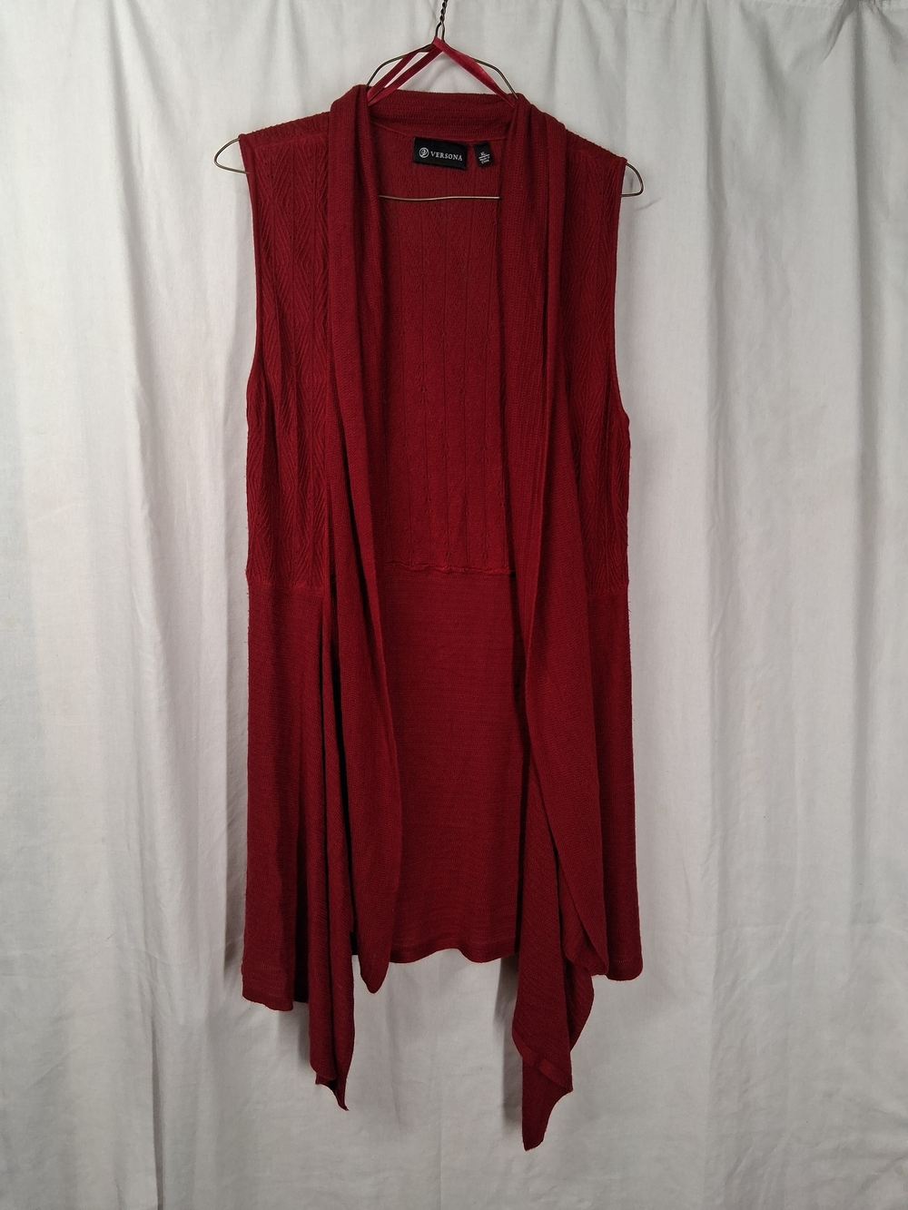 Versona Sleeveless Drape Cardigan Vest in Deep Red